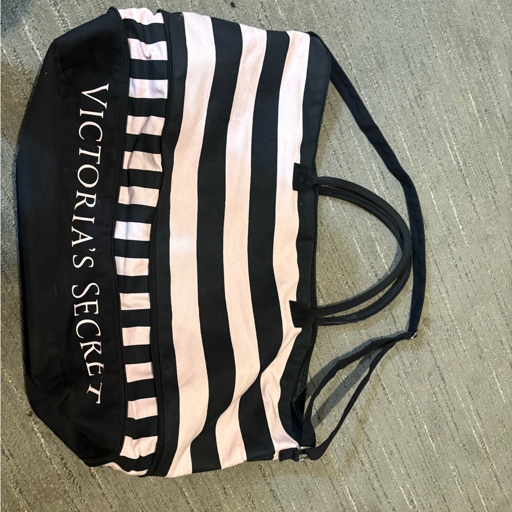 Victoria's Secret Black and Pink Striped Laptop Bag